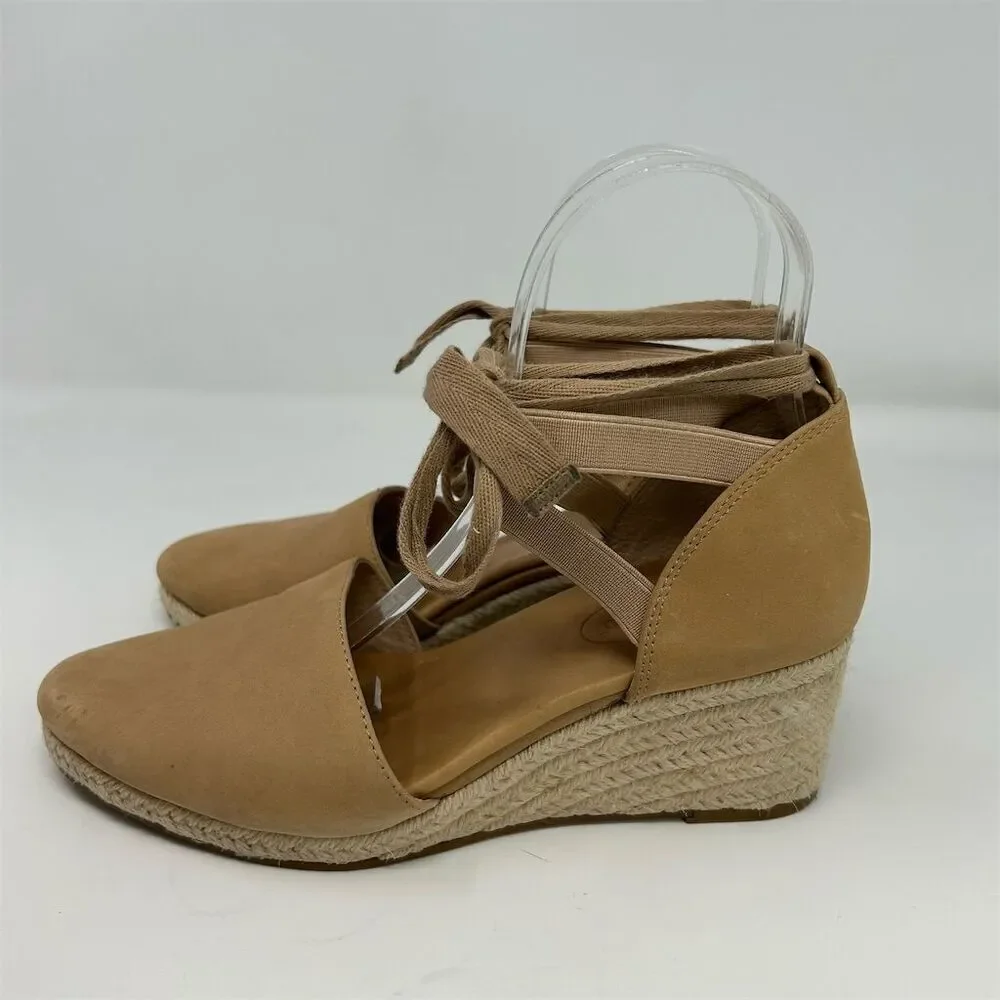 Corso Como Women's Lace Up Tan Brown Leather Espadrille Wedge Sandals Size 7.5
